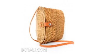 Women bali handbag ata rattan grass handmade leather strap